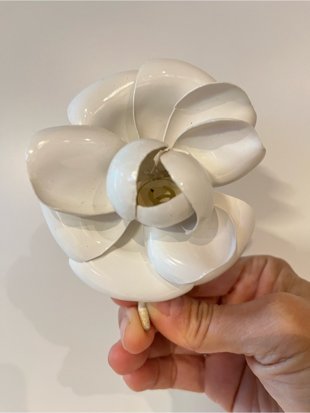 Vintage CHANEL White Resin Camellia Flower Brooch Pin - Late 1980s / Early 1990s